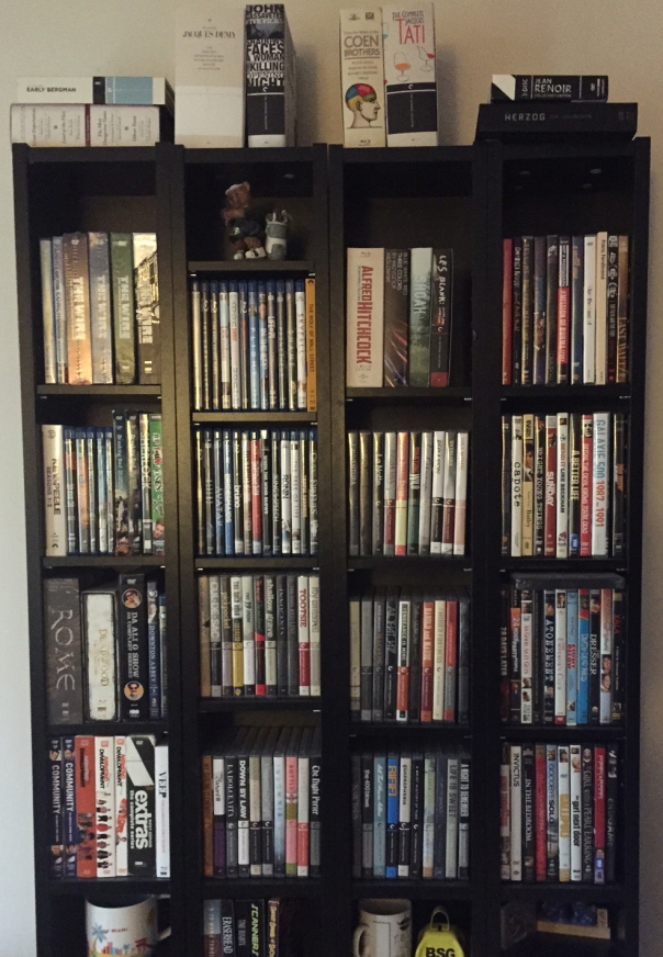 Criterions mixed in with TV (left shelf), wife's discs (right shelf) and various others.